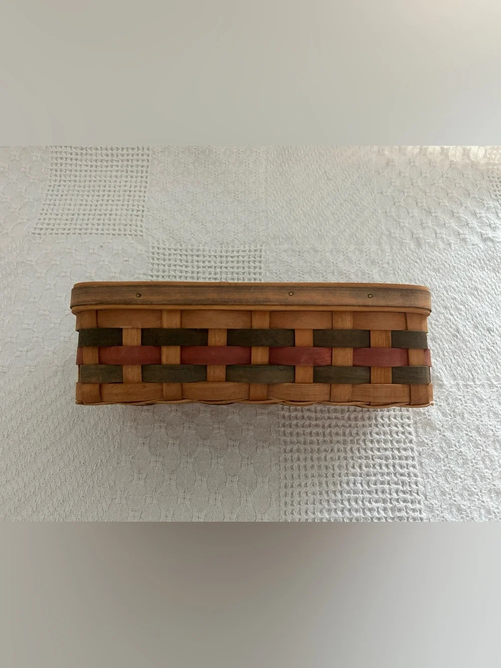 Handwoven Wood Basket with Green and Red Accents - Classic Home Accents